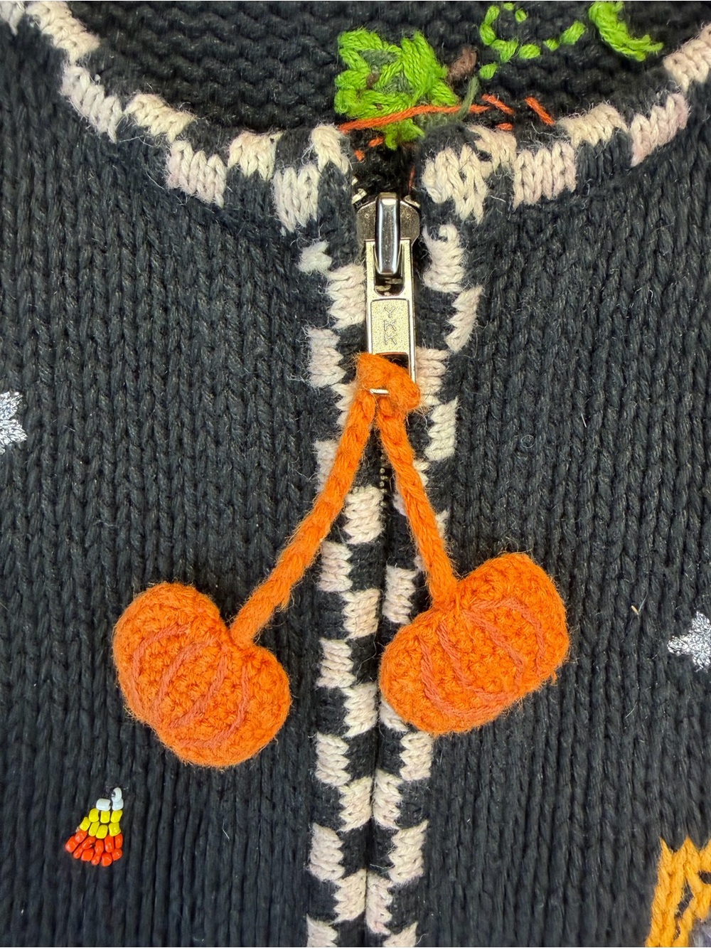 Vintage Halloween Zip Up Cardigan Sweater Large Croft Barrow Grandma Cats Bats - Picture 5 of 13